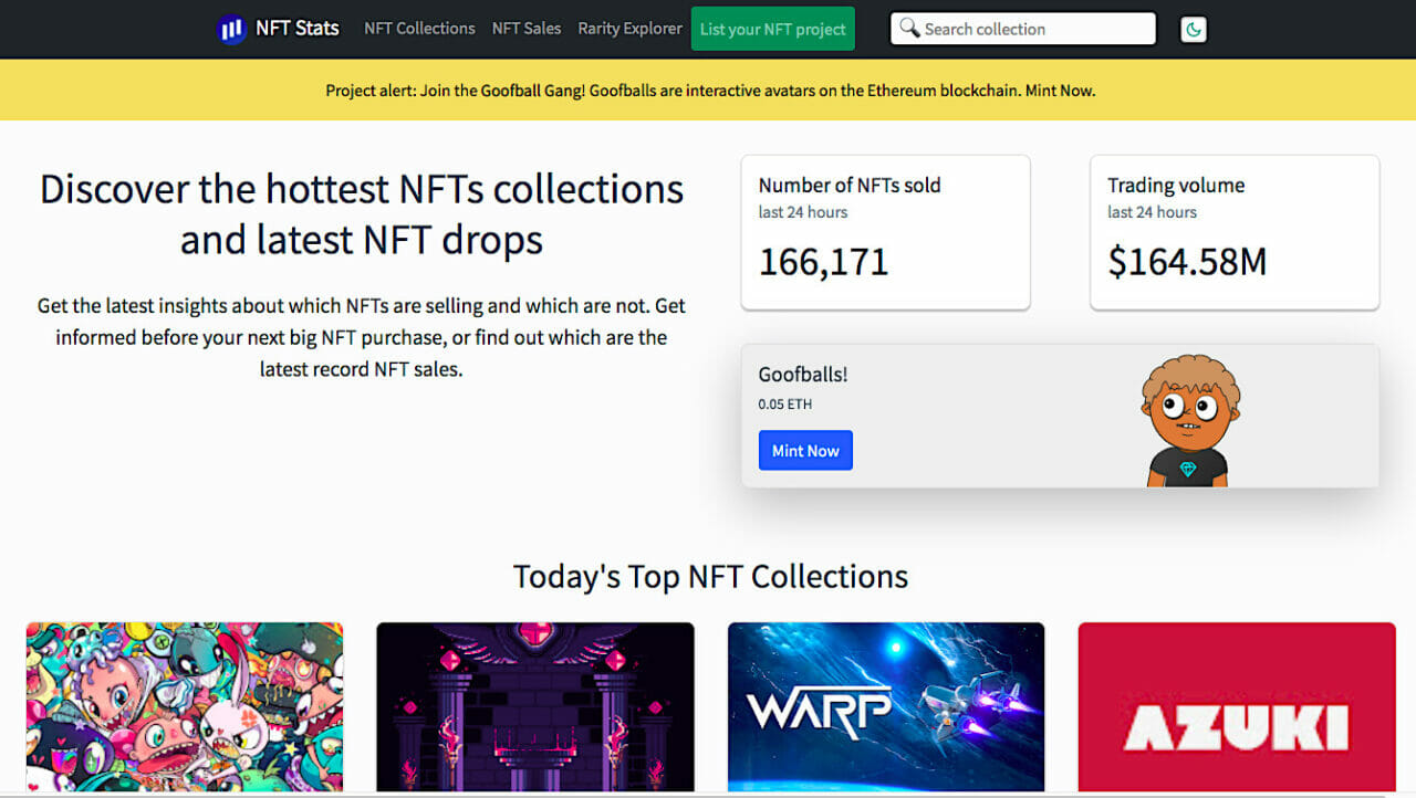 NFT Stats home page