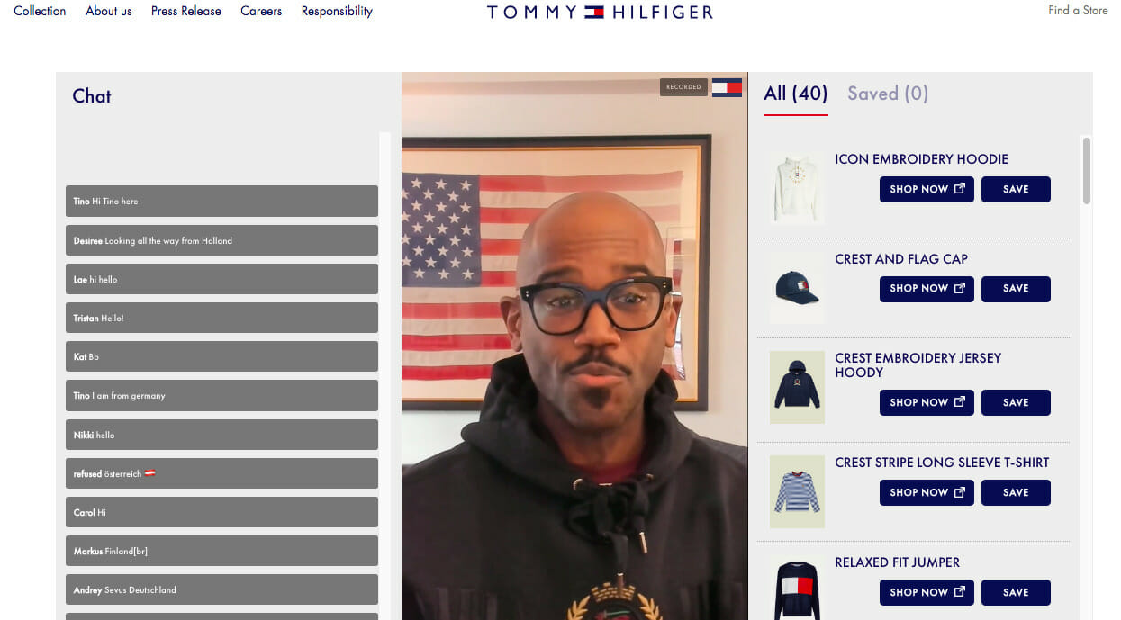 Screenshot of Tommy Hilfiger live shopping event