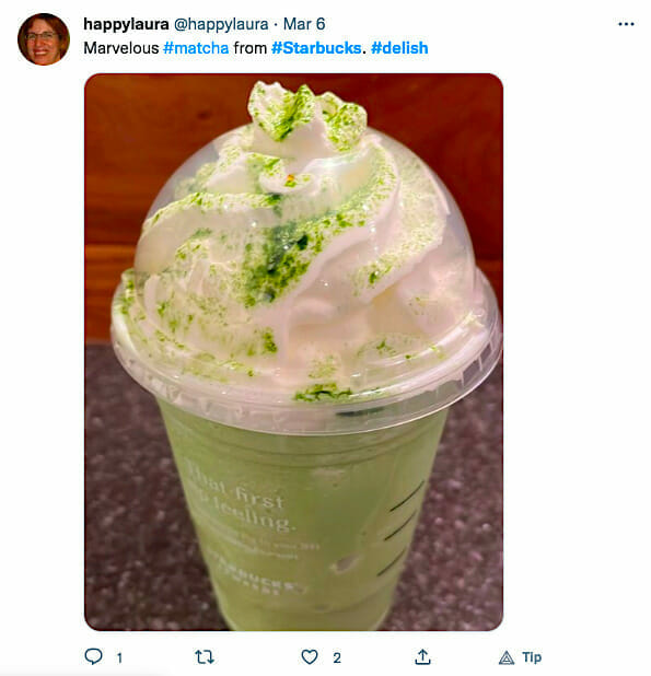 Screenshot of tweet of customer posting their favorite Starbucks drink