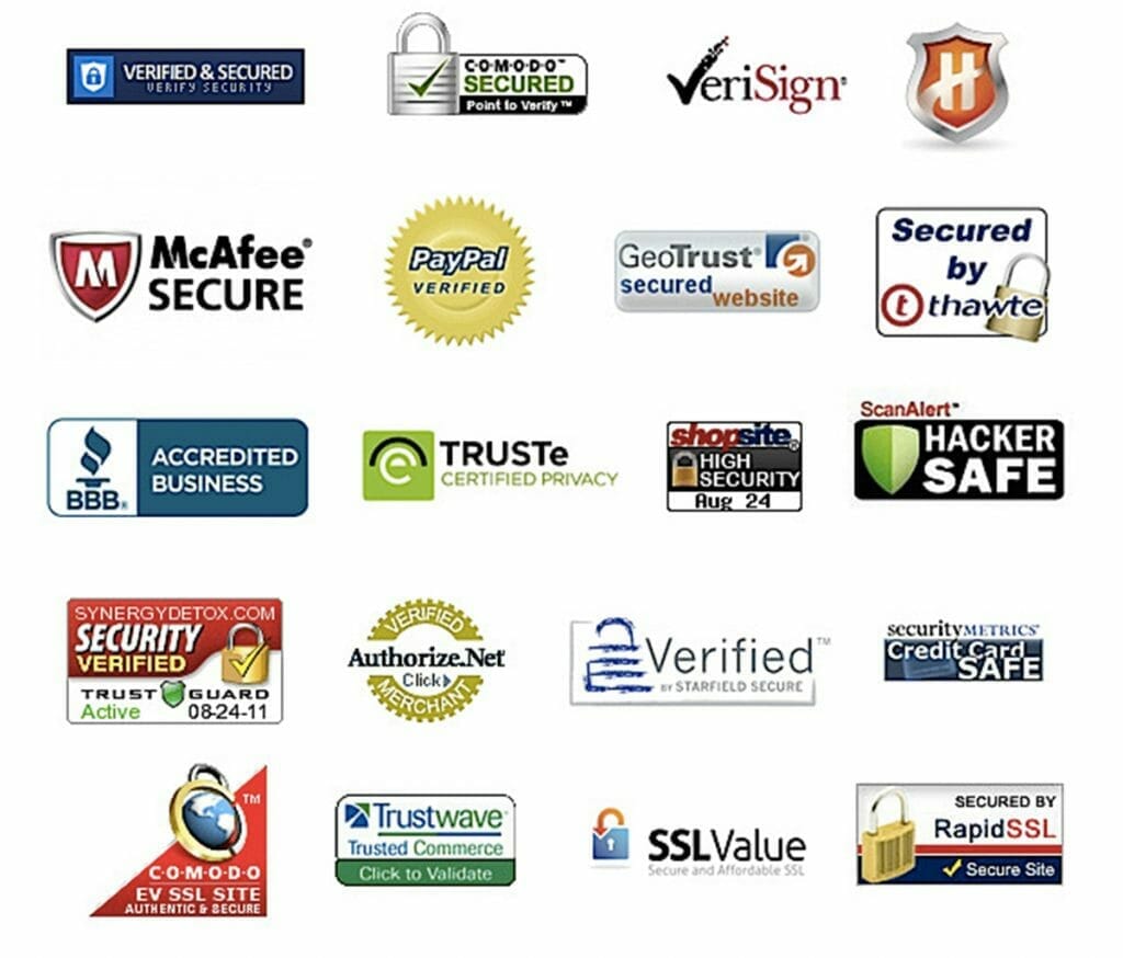 Image showing 16 different trust badges