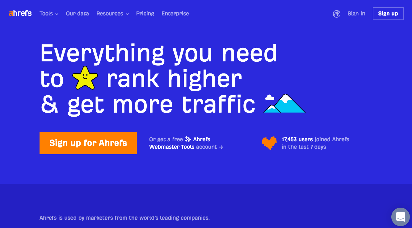 Screenshot of Ahrefs home page