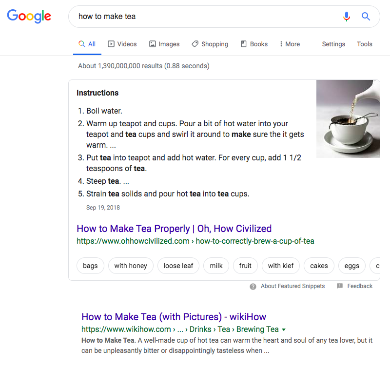 featured snippet, position zero
