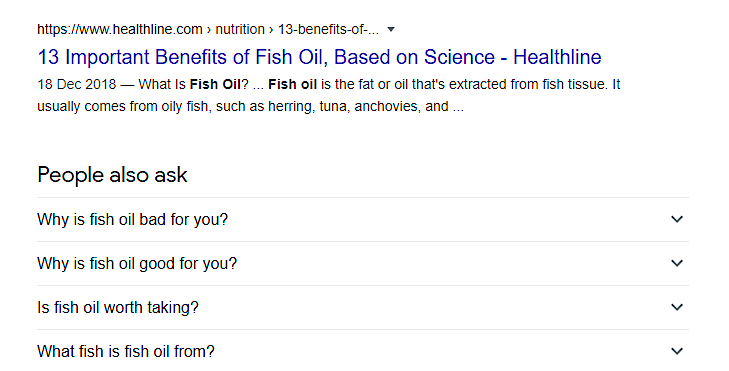 screenshot of Google search results for fish oil
