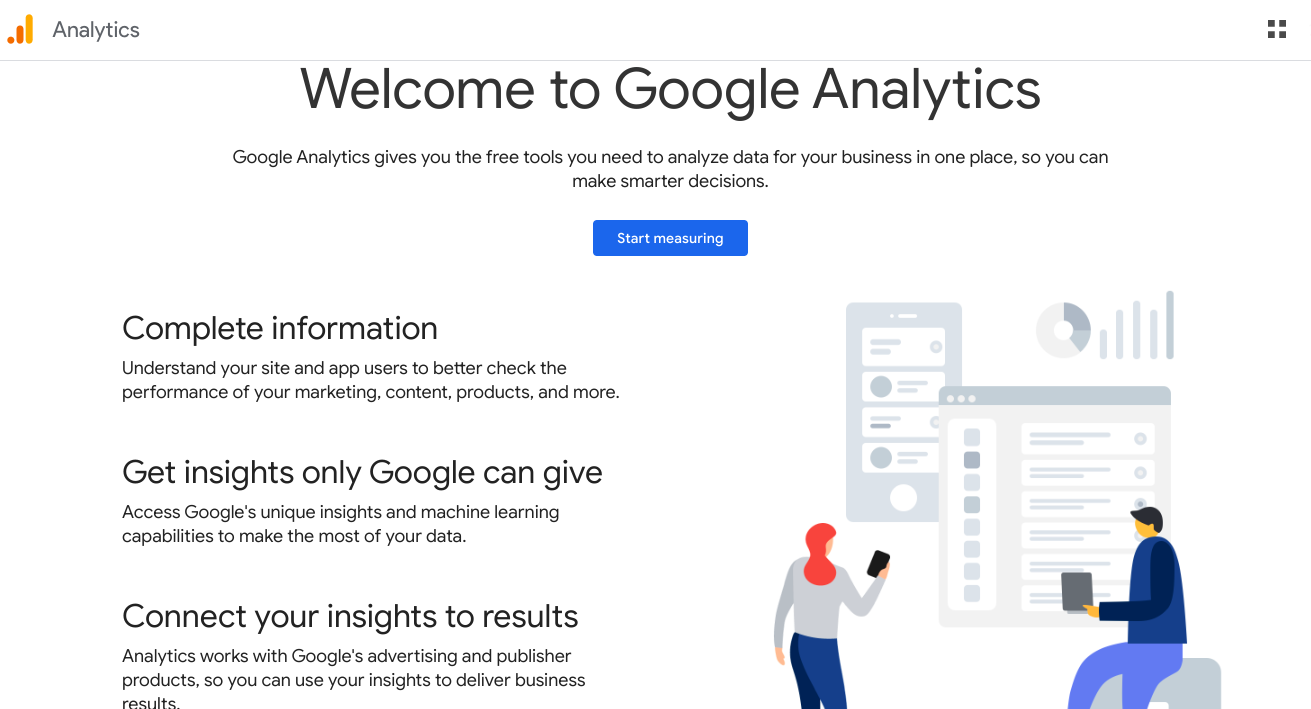 Screenshot of Google Analytics home page