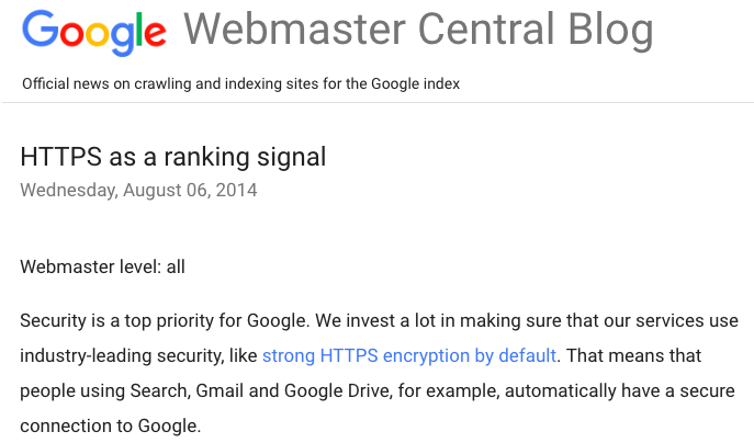 Google HTTPS as a ranking signal
