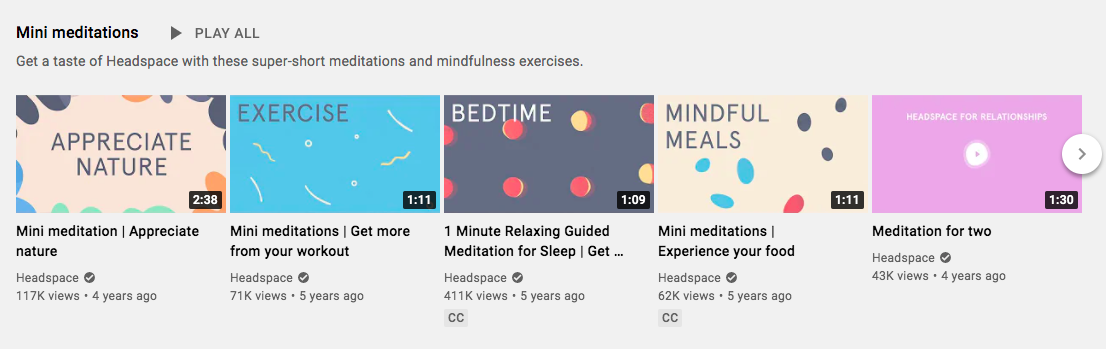 Headspace YT channel mini meditations