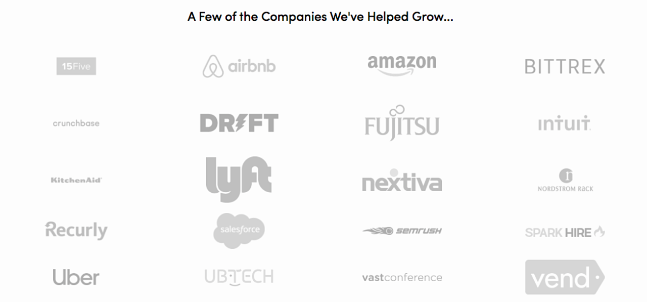 screenshot of brand logos indicating all the brands this company has helped