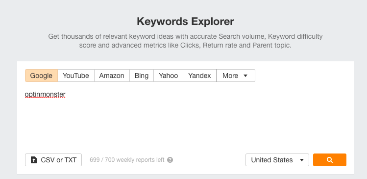 Ahrefs Keyword Explorer tool
