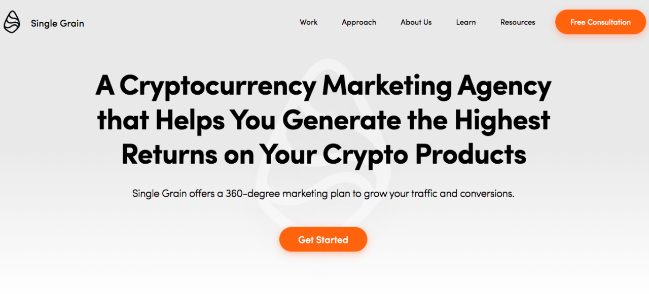 Single Grain crypto marketing agency - home page
