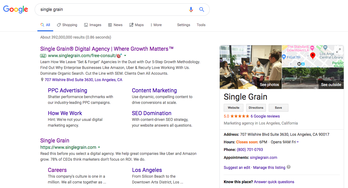 Single Grain on Google