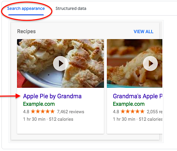 Structured data search appearance